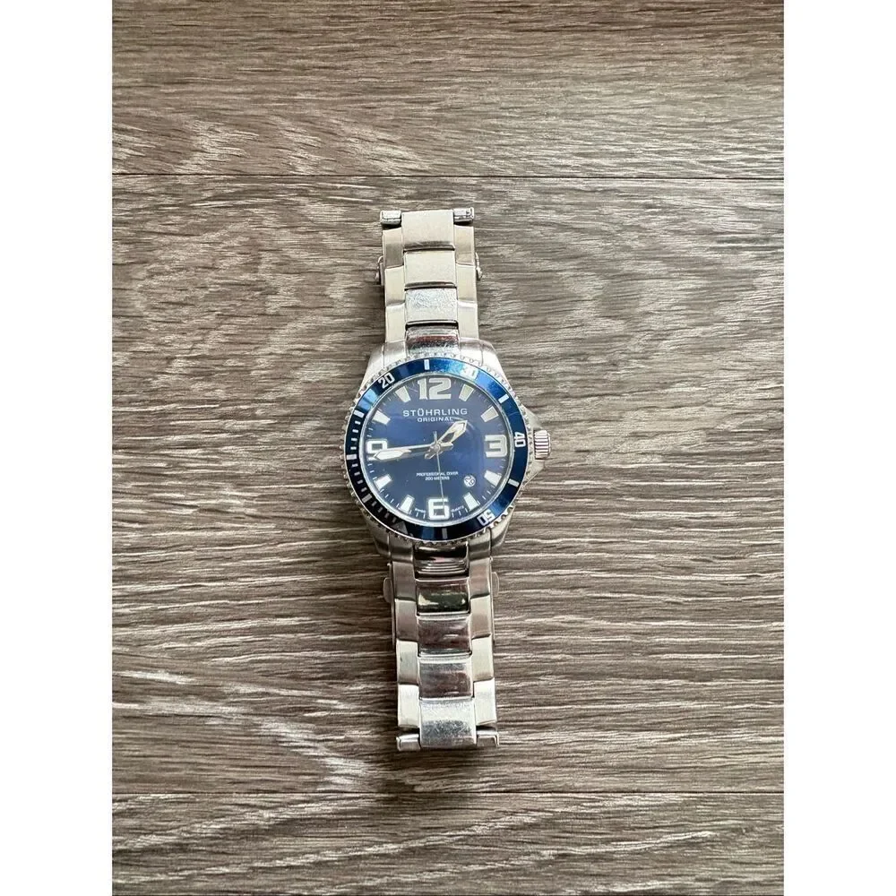 Stührling Regatta Champion Swiss Quartz Men’s Watch In Silver & Blue